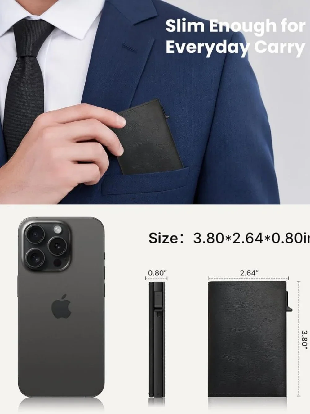 Slim Minimalist Wallet for Men - RFID Blocking, ID Window, Cash Slot, Front